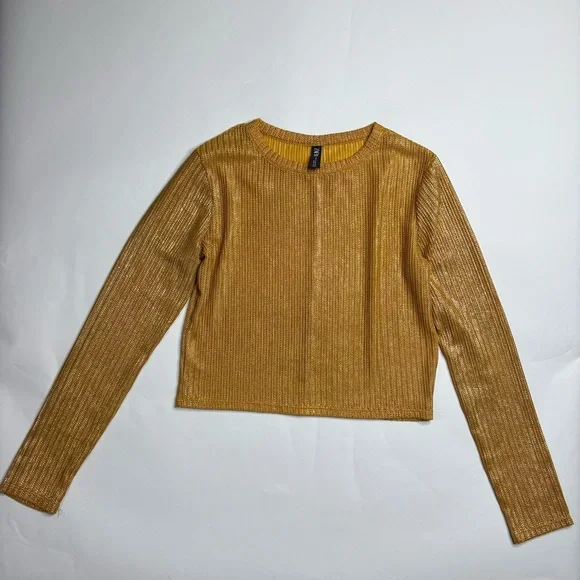 Zara Gold Ribbed Long Sleeve Top - Picture 1 of 4